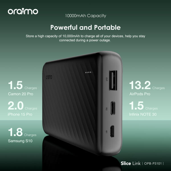Oraimo Slice Link 10000mAh 12W Power Bank with Built-in Cables (OPB-P5101)