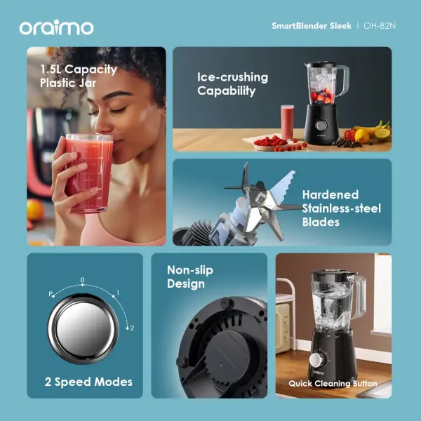 Oraimo SmartBlender Sleek 1.5L 2-Speed Blender (OH-B2N)